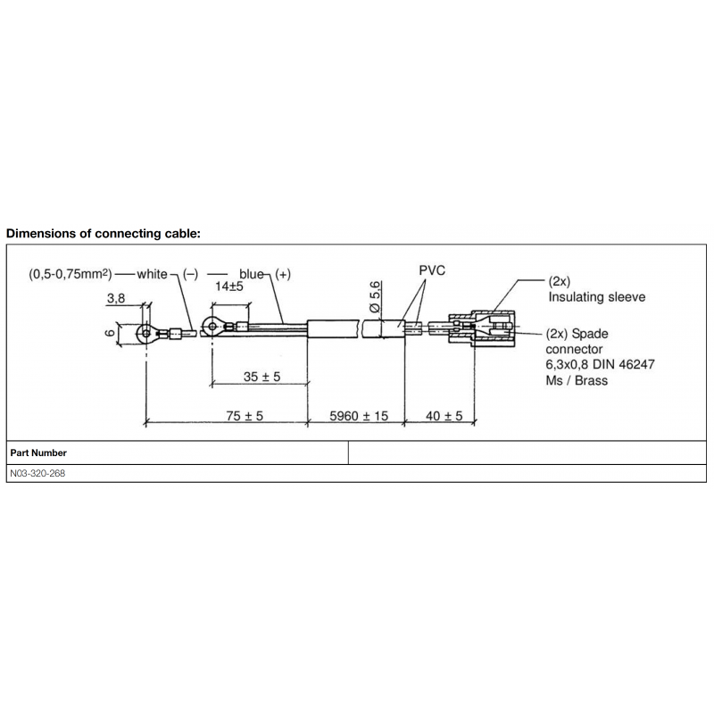 VDO Exhaust pyrometer temperature sensor cable 6m